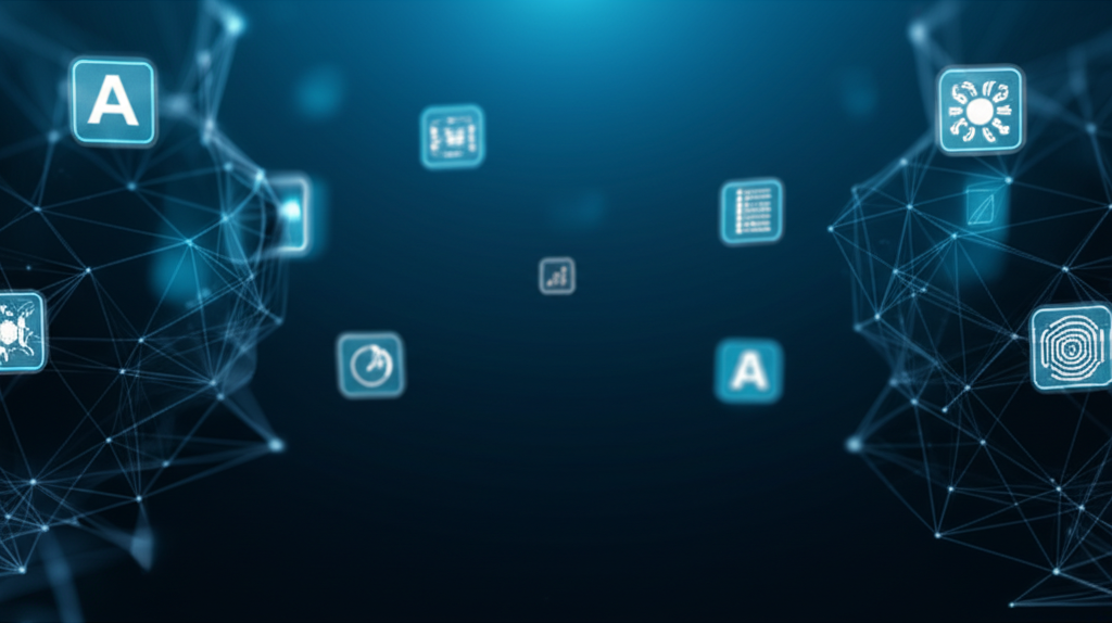 Abstract AI and tech background with floating UI elements